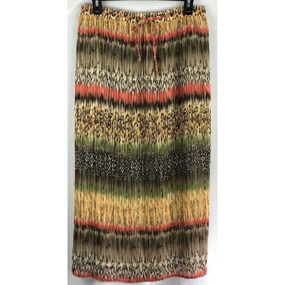 Alfred Dunner maxi pleated skirt 14 leopard ombre drawstring 30"W Boho Hippie